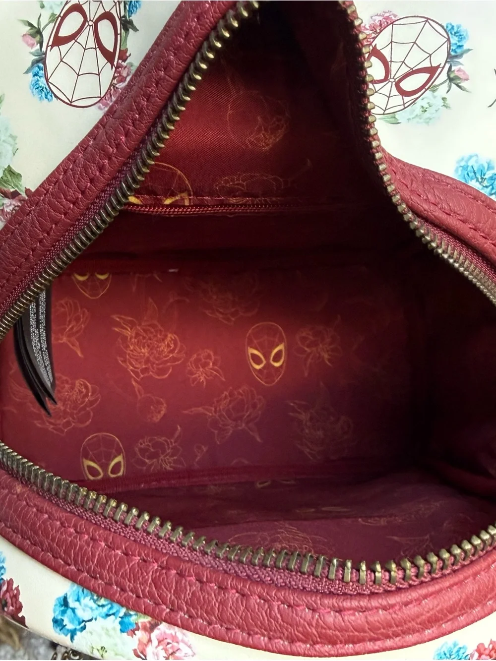 Loungefly Marvel Floral Spider-Man Mini Backpack - Cream & Burgundy Accents